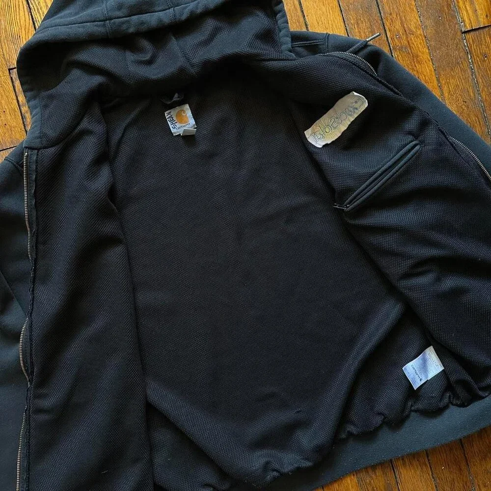 Vintage Y2K Carhartt Rain Defender Lined‎ Hooded Sweatshirt Jacket Men M Black
